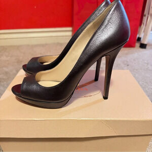 Prada cobalt/grey open toe high heels size 38 1/2.